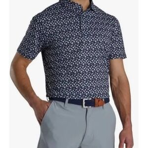 FootJoy Athletic Fit Beach Print Lisle Self Collar Polo L Basil Hayden Bourbon